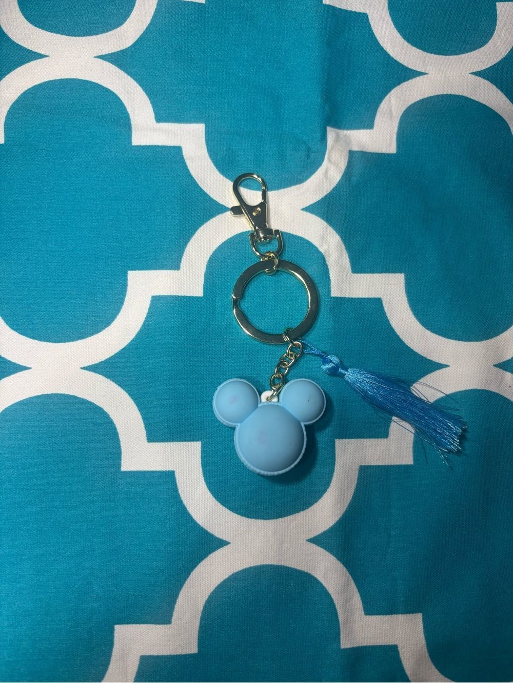 New Sky Blue Mickey-Style Keychain with Tassel Bag Charm